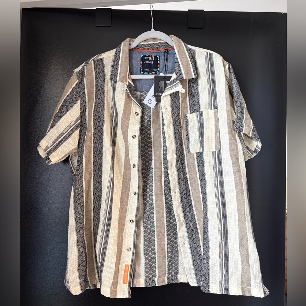 Reverse Threads Men's Striped Casual Shirt in Beige and Brown